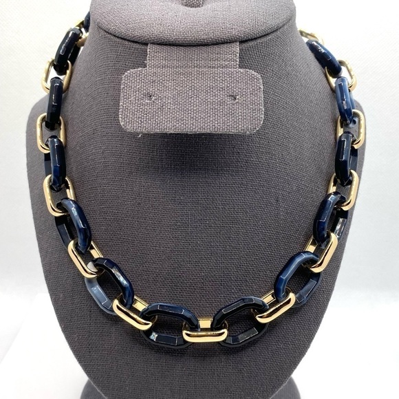 Park Lane Necklace Chunky Dark Blue Marbled Gold Tone Statement New Roman - Picture 6 of 9